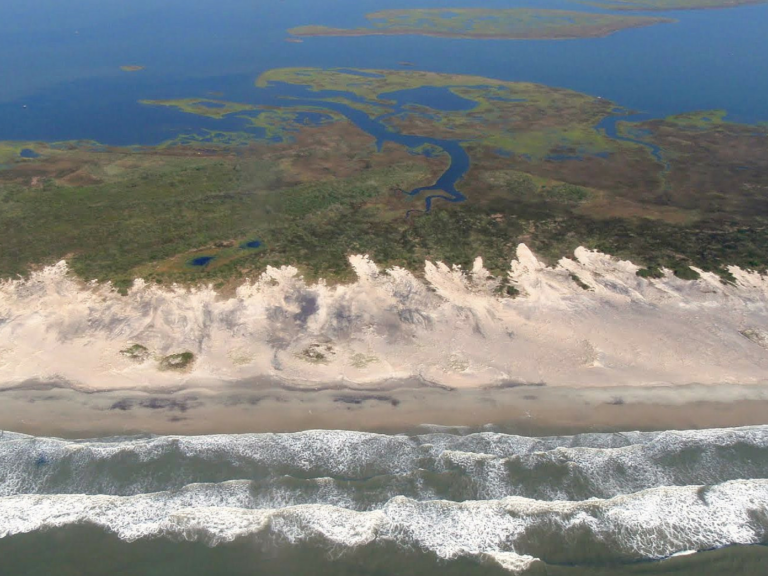 An overhead view of coastal wetlands