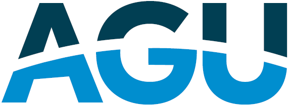 The logo of AGU, a stylized typography with the top being dark blue and bottom being light blue with a white line going through the middle