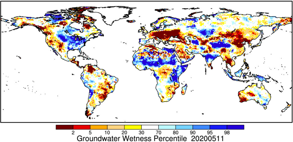 A graph depicting the groundwater wetness percentile across Earth land