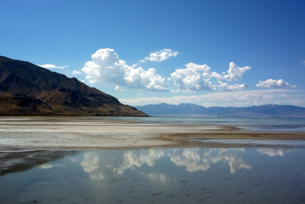 A view of Utah's Great Salt Lake, a shallow but vast water feature